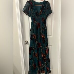 Baltic Born Teal and Red Floral Maxi Dress